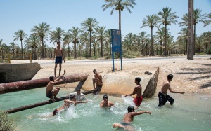 تصاویر/ آبتنی در کانال برای فرار از گرمای دشتستان